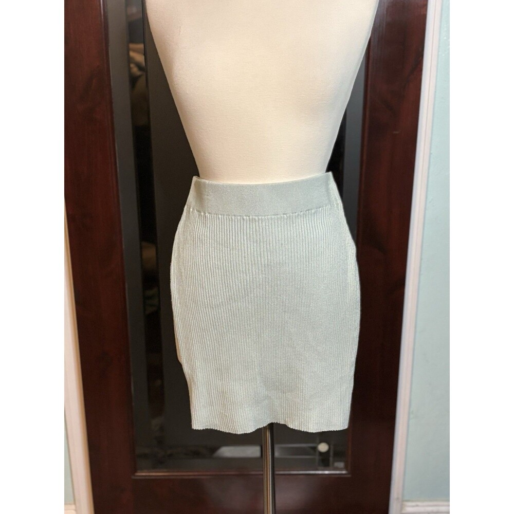 New Pink Rose Light Pastel Green Ribbed Bodycon Skirt Size Large